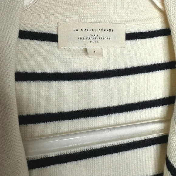 Sezane | NWOT Betty Cardigan in Navy/Ecru Stripe RARE OG Gold Buttons Small - Picture 3 of 14